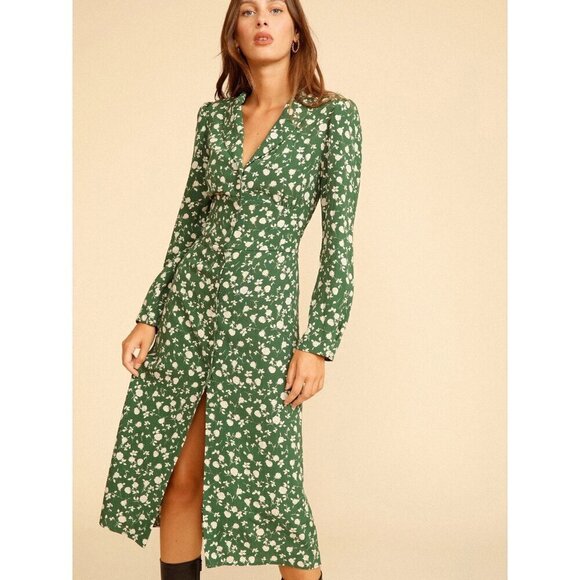 💕ROUJE💕 Clementine Midi Dress ~ Meme Roses Vert Green Floral Print 36 NWOT - Picture 6 of 16